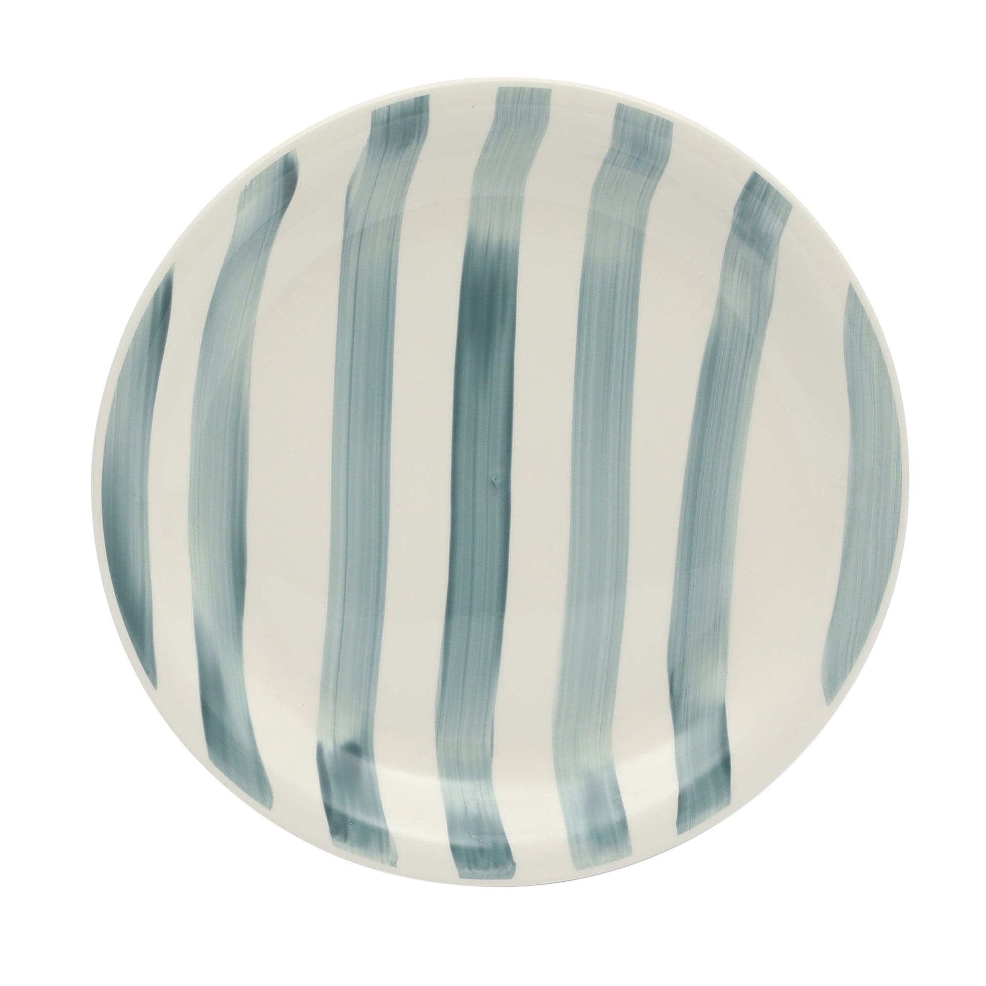 Gibson Home Kenwood Shores 16 Piece Stoneware Dinnerware Set, Hand-Painted Plates and Bowls, Service for 4 - Blue Striped