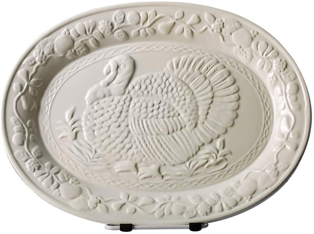OVENTE Ceramic Oval Turkey Platter, White P4565W | Holiday Serving Plate for Thanksgiving & Christmas Dinner, Fall Table Centerpiece Tray for Entertaining, Easy-Clean