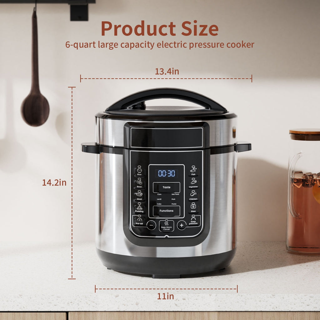 TINANA 6 Qt Electric Pressure Cooker 9-in-1, 14 Presets Instant Multi-Function Pot, Slow Cooker, Rice Cooker, Cake Maker, Non-Stick, Stainless Steel