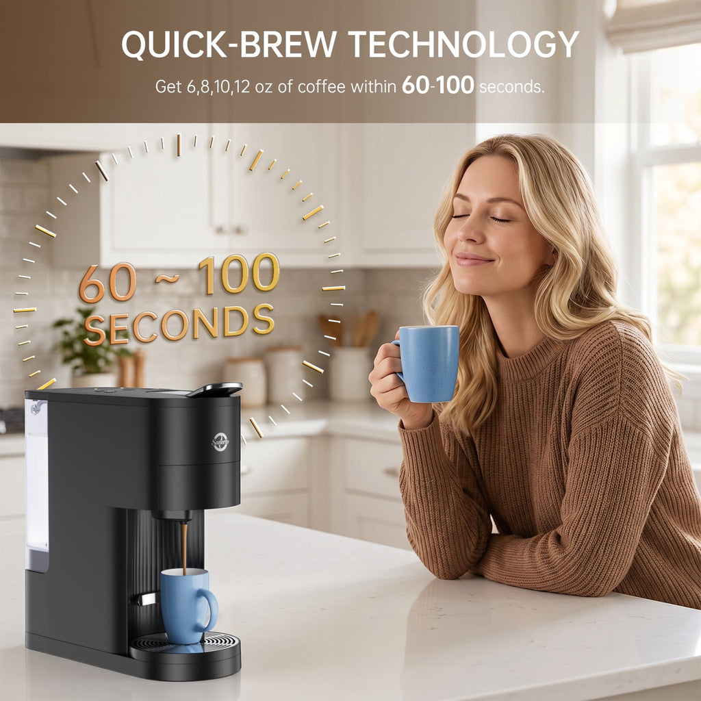 Sanerto Single Serve Coffee Maker Compatible with K Cup Capsules & Grounds,6-12oz Cup Size,1000W 120V, Black
