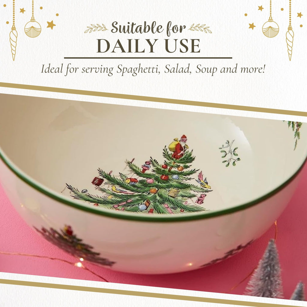 Portmeirion Spode Christmas Tree Serving Bowl - 9-Inch Serving Bowl for serving Pasta, Salad, Fruit, Side Dishes, Holiday Serving Dish, Earthenware - For Serving & Holiday Decor, Dishwasher Safe