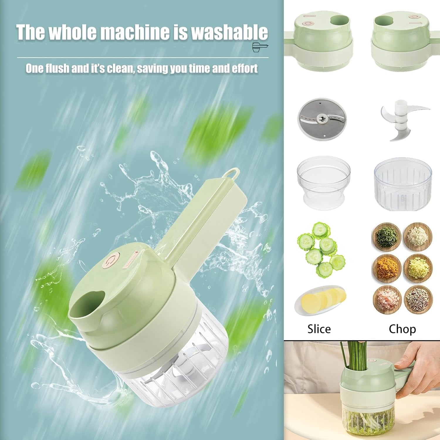 4 in 1 Vegetable Chopper Electric, Handheld Choppers, Smart Kitchen Appliances for Pepper, Garlic, Onion, Celery & Meat