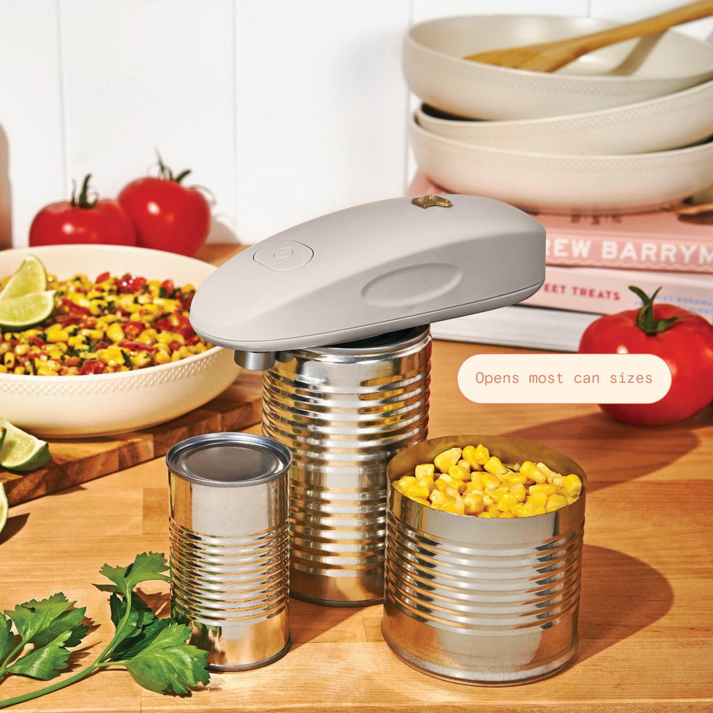 Beautiful Hands-Free Battery Operated Electric Can Opener, Porcini Taupe by Drew Barrymore