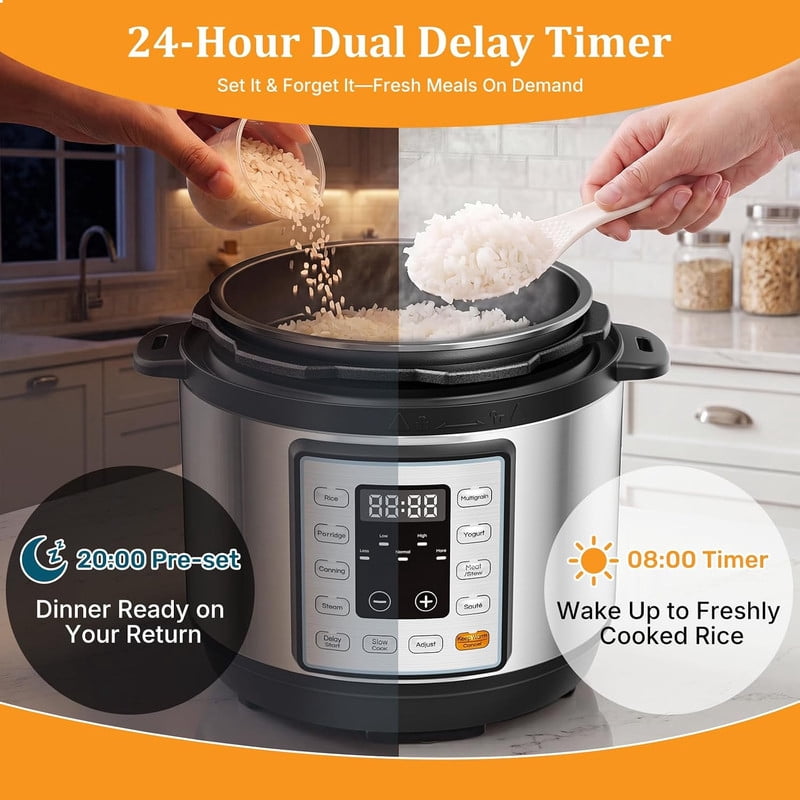 Simenmax 3 Quart Electric Pressure Cooker, 10-in-1 Multi Cooker with Ceramic Non-Stick Pot, Programmable Slow Cooker & Steamer, Stainless Steel Small Rice Cooker for Kitchens,Silver