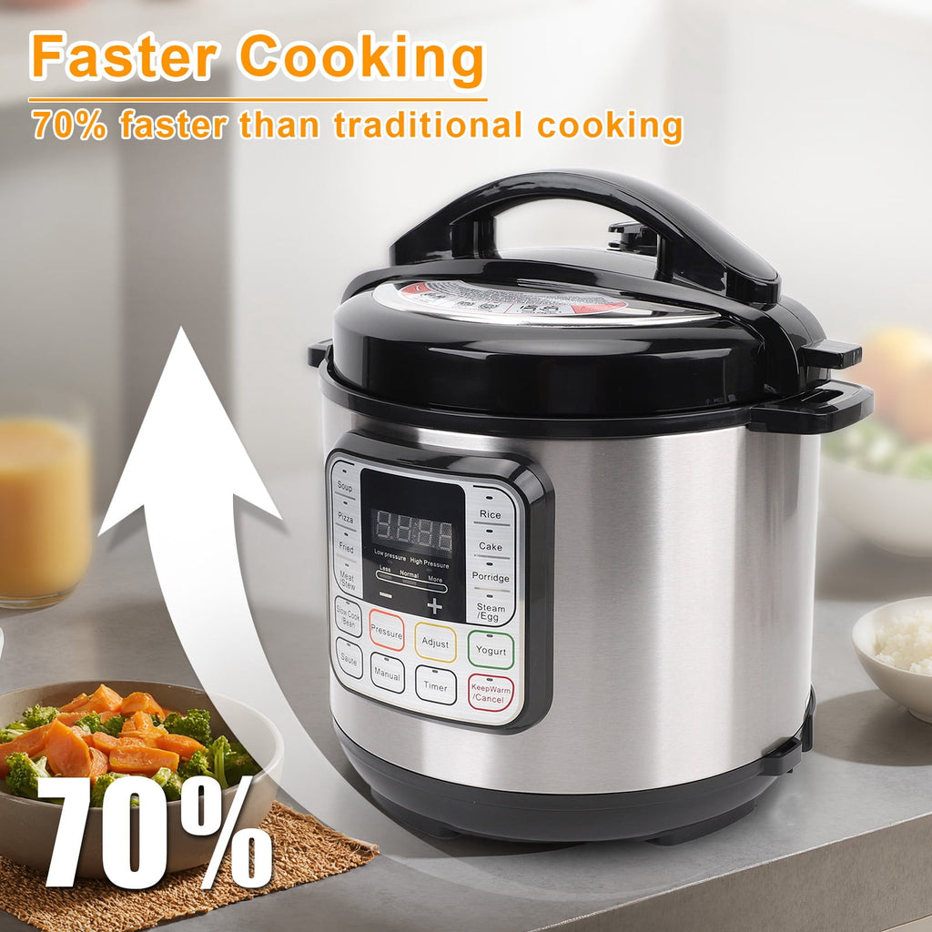 6.5 Quart Electric Pressure Cooker, 16-in-1 Multi-Functional Slow Cooker, Rice Cooker, Saute Pan, Soup Pot, Egg Cooker, Warmer, Preset Cooking, Stainless Steel