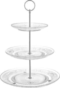 3-Tiered Serving Stand (Glass) Beautiful, Elegant Dishware Serve Snacks, Appetizers, Cakes, Candies Durable, Reusable Party or Holiday Hosting (Silver) (1) (1)