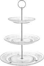 3-Tiered Serving Stand (Glass) Beautiful, Elegant Dishware Serve Snacks, Appetizers, Cakes, Candies Durable, Reusable Party or Holiday Hosting (Silver) (1) (1)