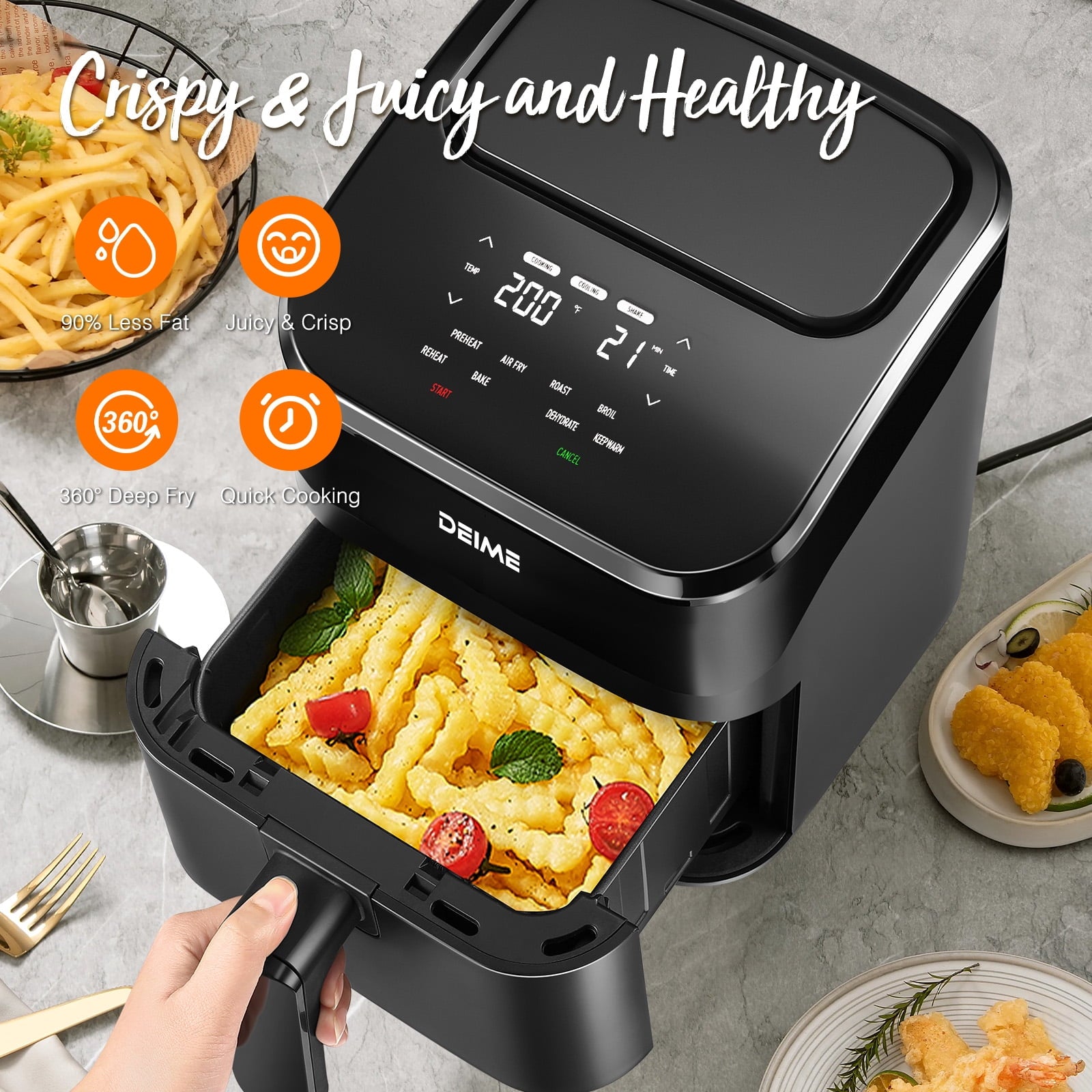 DEIME Air Fryer 4 Qt, Small Airfryer Digital Space Saving Compact, Bake, Reheat, Roasts for Quick Easy Meals, Mini Compact & Quiet, Nonstick & Dishwasher Safe Basket (Black)