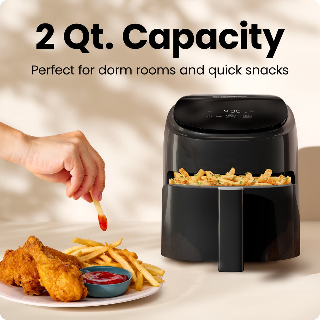 Chefman TurboFry 2-Quart Digital Air Fryer, Compact Design for Quick Meals, Dishwasher-Safe – Black