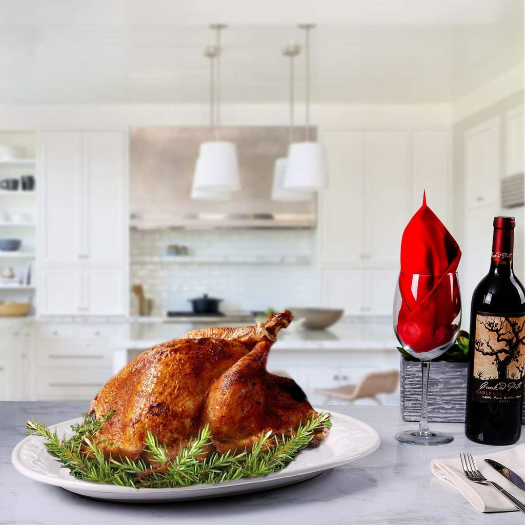 OVENTE Ceramic Oval Turkey Platter, White P4565W | Holiday Serving Plate for Thanksgiving & Christmas Dinner, Fall Table Centerpiece Tray for Entertaining, Easy-Clean