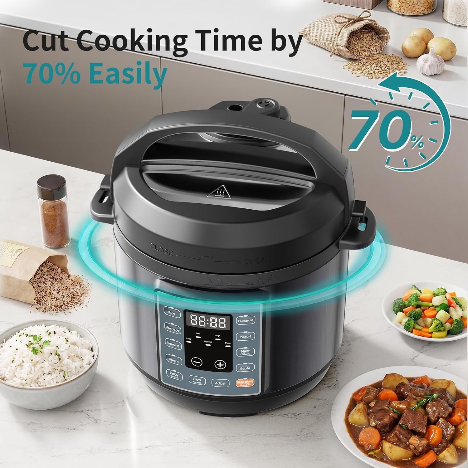 3QT Electric Pressure Cooker, 10-in-1 Multi Cooker, Small Programmable Stainless Steel Pot and Ceramic Inner Pot, Black