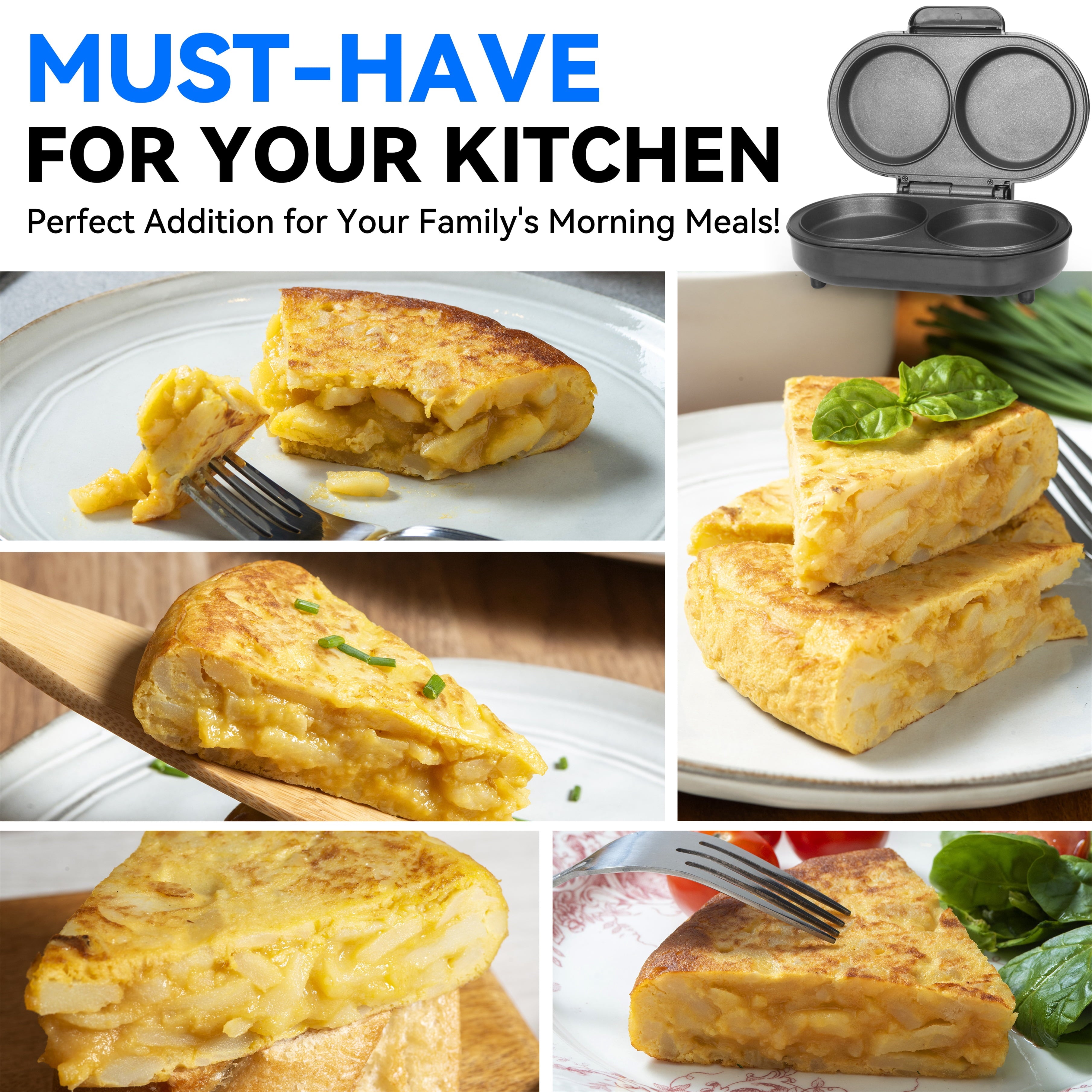 Mailand 2 x 4.75” Omelette Maker Electric, Omelette Pan Nonstick, Egg Bite Maker, 850W, Stainless steel