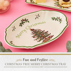 Spode Christmas Tree Oval Festive Tray - 11-Inch Rectangular Earthenware Serving Tray, Holiday Tableware - Seasonal Trays for Entertainment - Dishwasher, Microwave, Oven Safe
