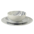 Gibson Home Cloudlight 12 Piece Plates and Bowls Dishes Brown and White - Decorated Porcelain Ceramic Dinnerware Set - Service for 4