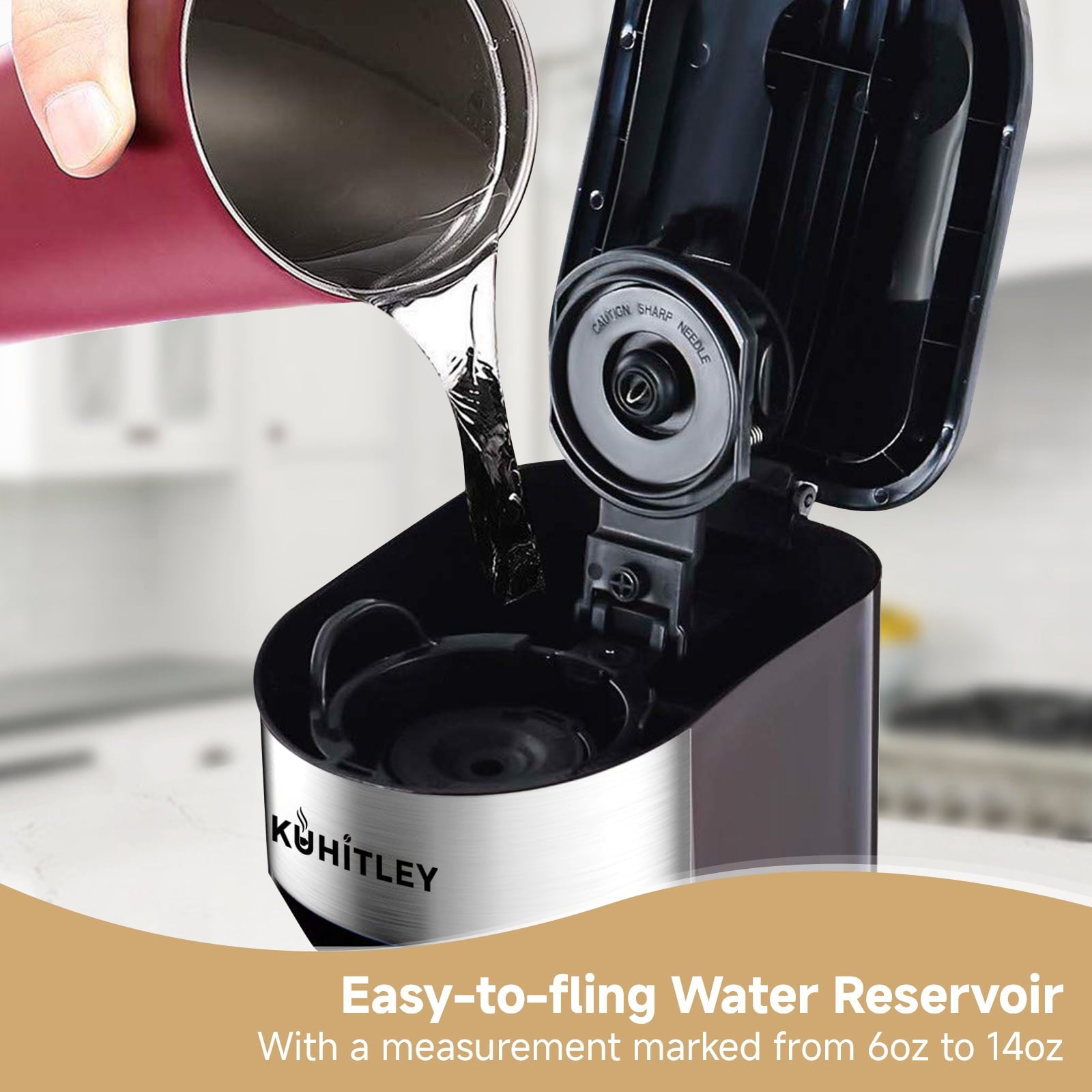 MINI Single Serve Coffee Maker,Instant Coffee Maker One Cup for K Cup & Ground Coffee,Portable Capsule Coffee Machine with 6 to 14oz Reservoir,90 Seconds Fast Brewing and One Button Operation