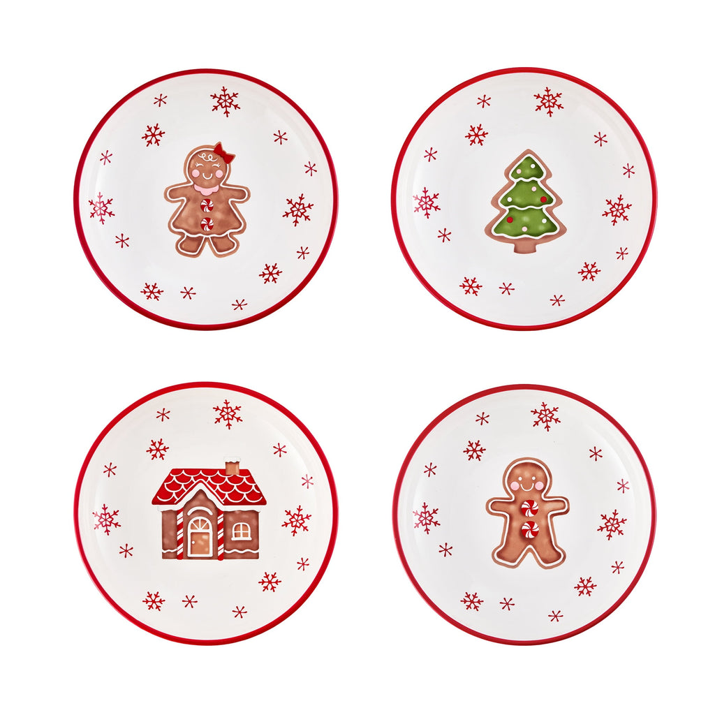 Bico Traditional Christmas Gingerbread Man Ceramic Holiday Dinner Bowls Set of 4, 35oz, for Pasta, Salad, Soup, Microwave & Dishwasher Safe, Scratch Resistant