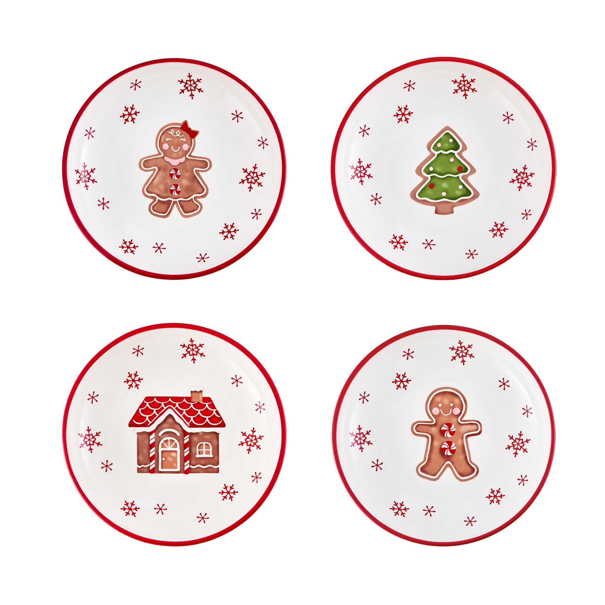 Bico Traditional Christmas Gingerbread Man Ceramic Holiday Dinner Bowls Set of 4, 35oz, for Pasta, Salad, Soup, Microwave & Dishwasher Safe, Scratch Resistant