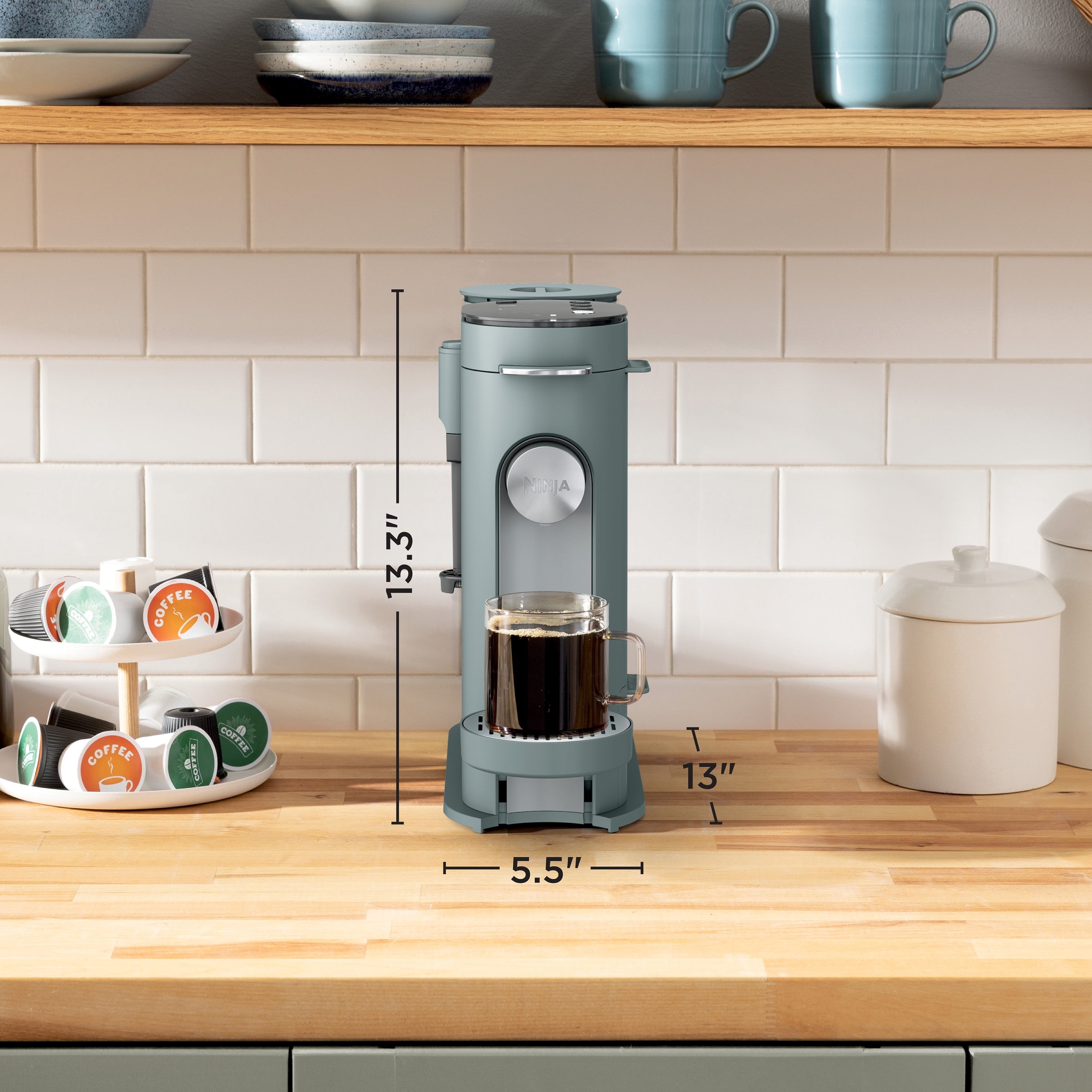 Ninja Pods & Grounds Specialty Single-Serve Coffee Maker, K-Cup Pod Compatible, Built-In Milk Frother, PB051SG, Sage Green