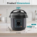 3QT Electric Pressure Cooker, 10-in-1 Multi Cooker, Small Programmable Stainless Steel Pot and Ceramic Inner Pot, Black