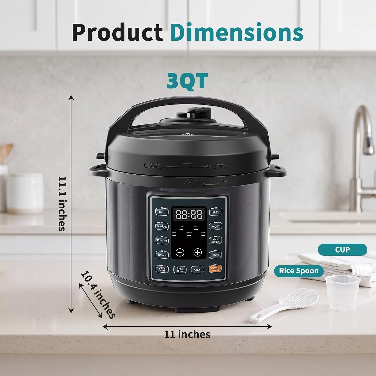 3QT Electric Pressure Cooker, 10-in-1 Multi Cooker, Small Programmable Stainless Steel Pot and Ceramic Inner Pot, Black