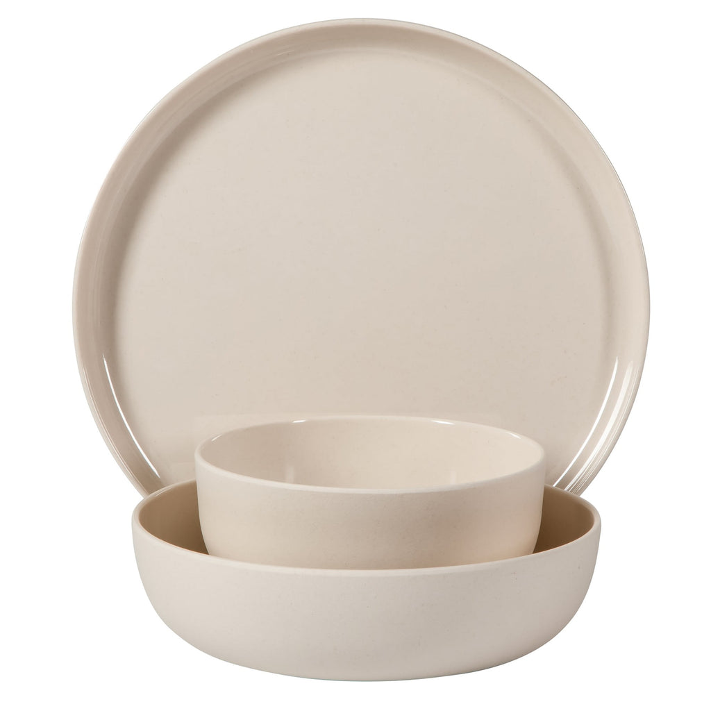 Gibson Home Candy Skies 12 Piece Unbreakable Wheat Straw Melamine Plates and Bowls Dinnerware Set - Outdoor, Camping, & Everyday Use - Matte Exterior/Shiny Interior Taupe Cream