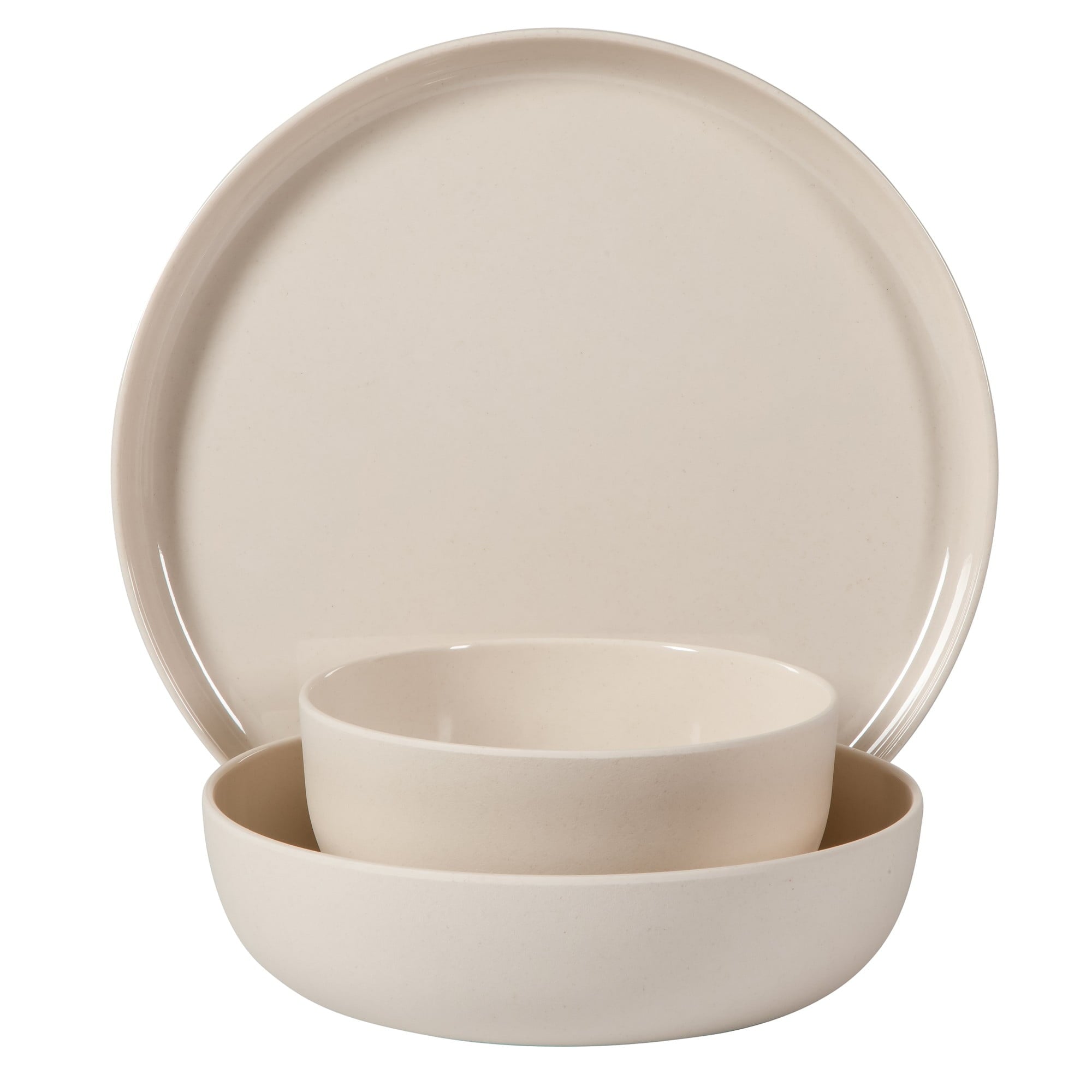 Gibson Home Candy Skies 12 Piece Unbreakable Wheat Straw Melamine Plates and Bowls Dinnerware Set - Outdoor, Camping, & Everyday Use - Matte Exterior/Shiny Interior Taupe Cream
