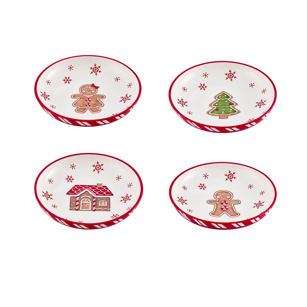 Bico Traditional Christmas Gingerbread Man Ceramic Holiday Dinner Bowls Set of 4, 35oz, for Pasta, Salad, Soup, Microwave & Dishwasher Safe, Scratch Resistant