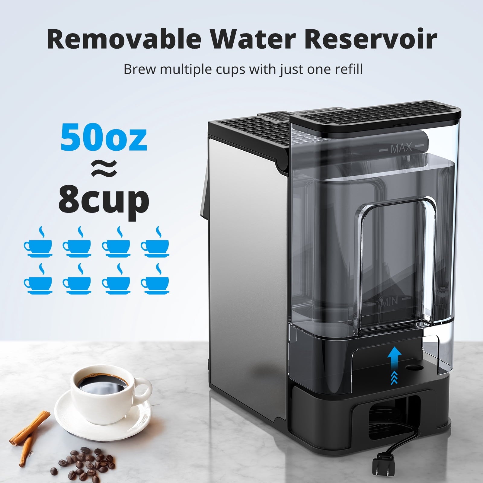 AIRMSEN 3 in 1 Single Serve Coffee Maker with Grinder, K Cup Coffee Machine Compatible with Grounds and Beans, Instant Coffee Pot with 6 Grind Levels & 6-14oz Cup Sizes, BPA-Free