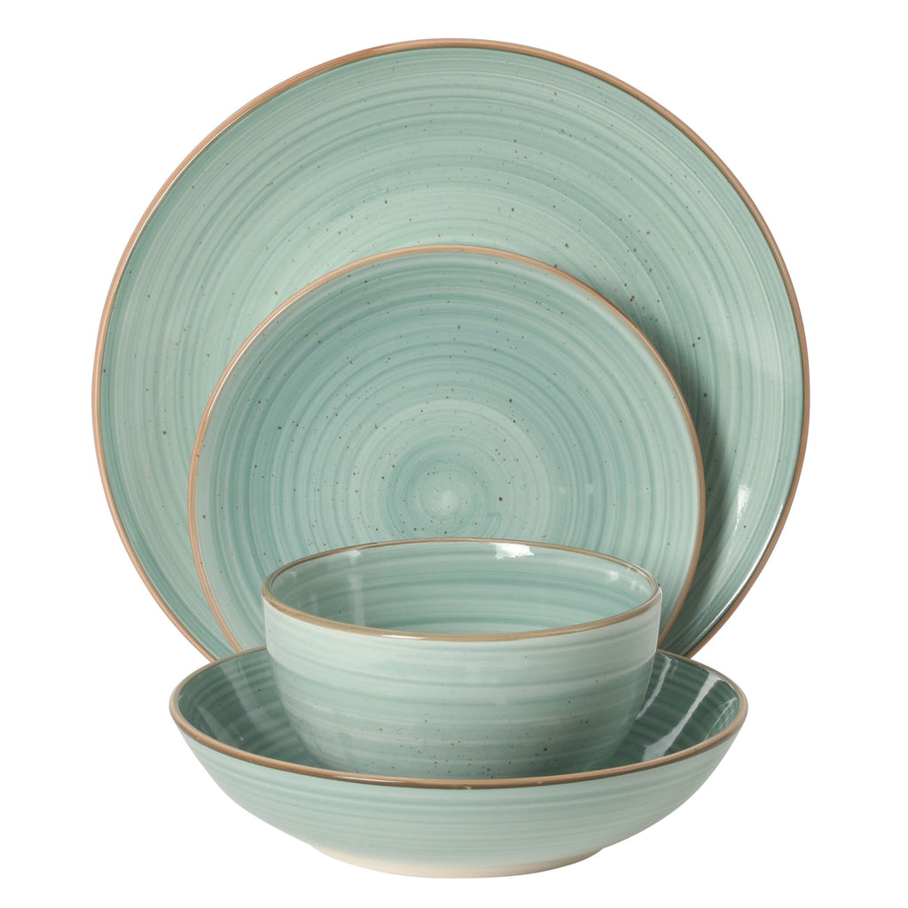 Gibson Home Stonebury 16 Piece Plates and Bowls Assorted Color Dishes - Handpainted Stoneware Dinnerware Set - Service for 4