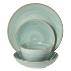 Gibson Home Stonebury 16 Piece Plates and Bowls Assorted Color Dishes - Handpainted Stoneware Dinnerware Set - Service for 4