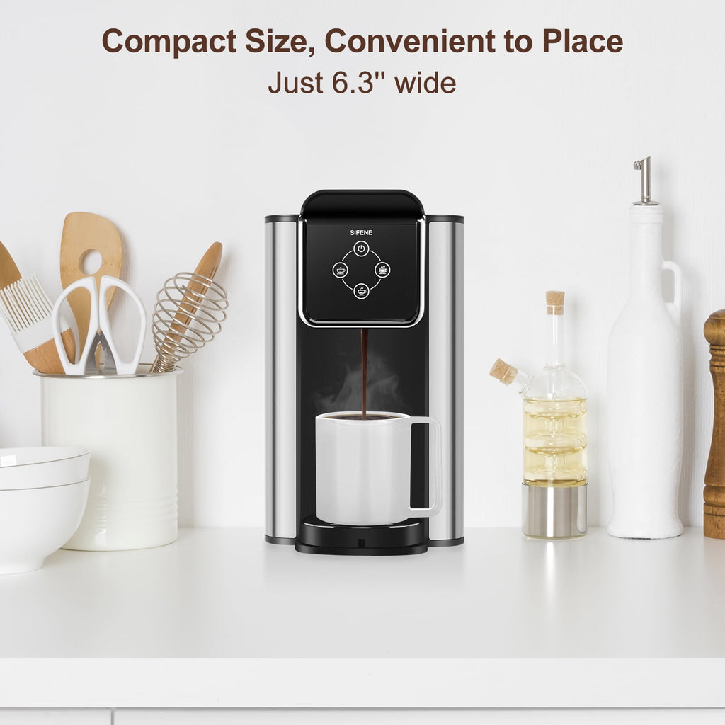 SIFENE 3-in-1 Single Serve Coffee Maker, Compatible with K Cup Capsules & Grounds, Tea Maker, 6-10 Oz Brew Sizes, 50 Oz Removable Reservoir, Fast Brew, Compact Design, 120V 1150W, Black