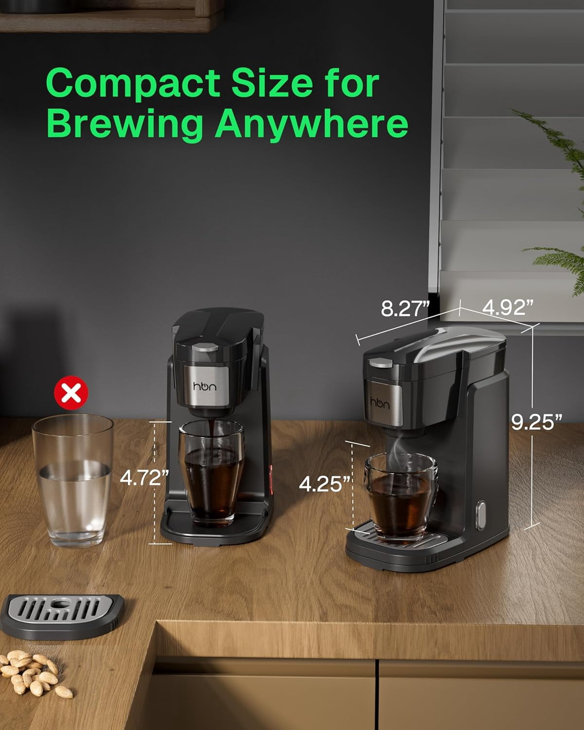 HBN Single Serve Coffee Maker for K-Cups,Compact K Cup Pod Brewer Coffee Machine, 10oz Removable Reservoir Fast Brewing for Coffee, Tea, Hot Cocoa, Black