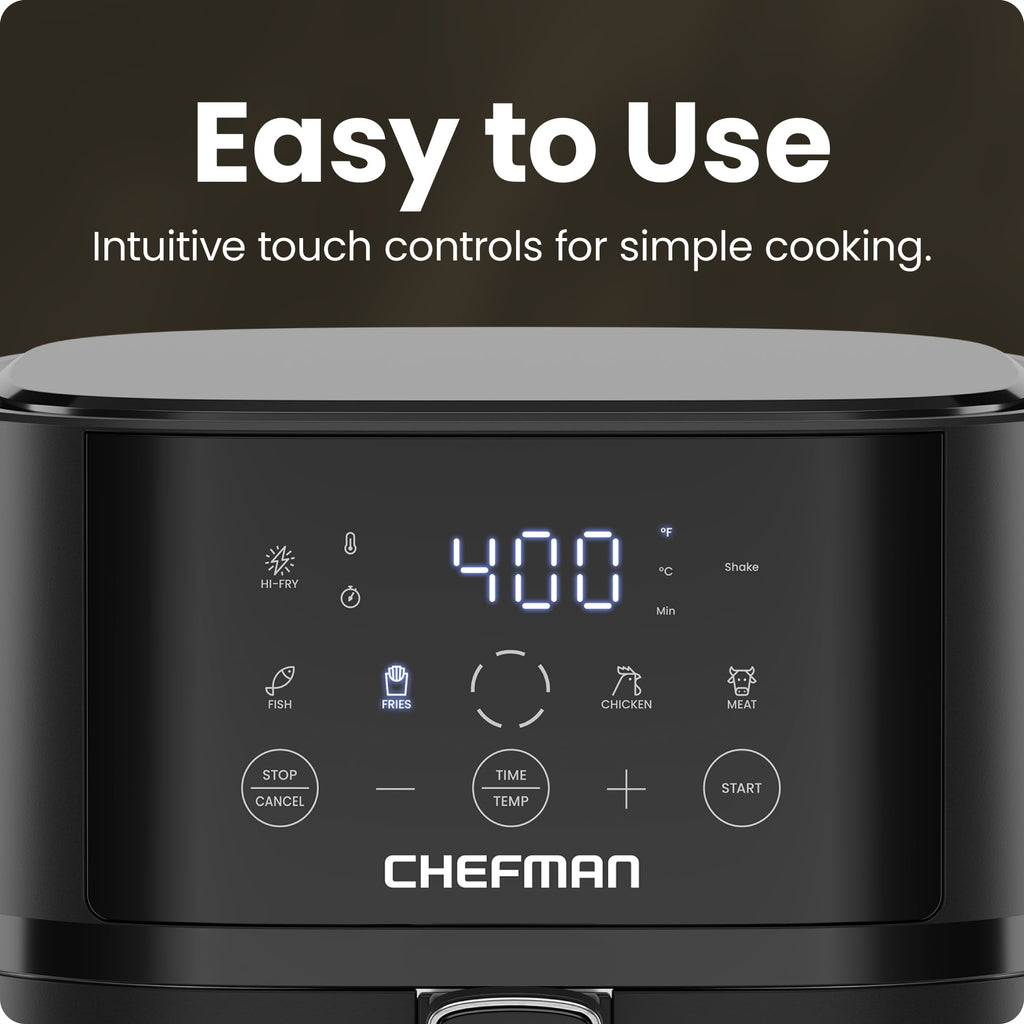 Chefman 4 Qt Compact Digital Touch Air Fryer w/ Hi-Fry & Shake Reminder - Black