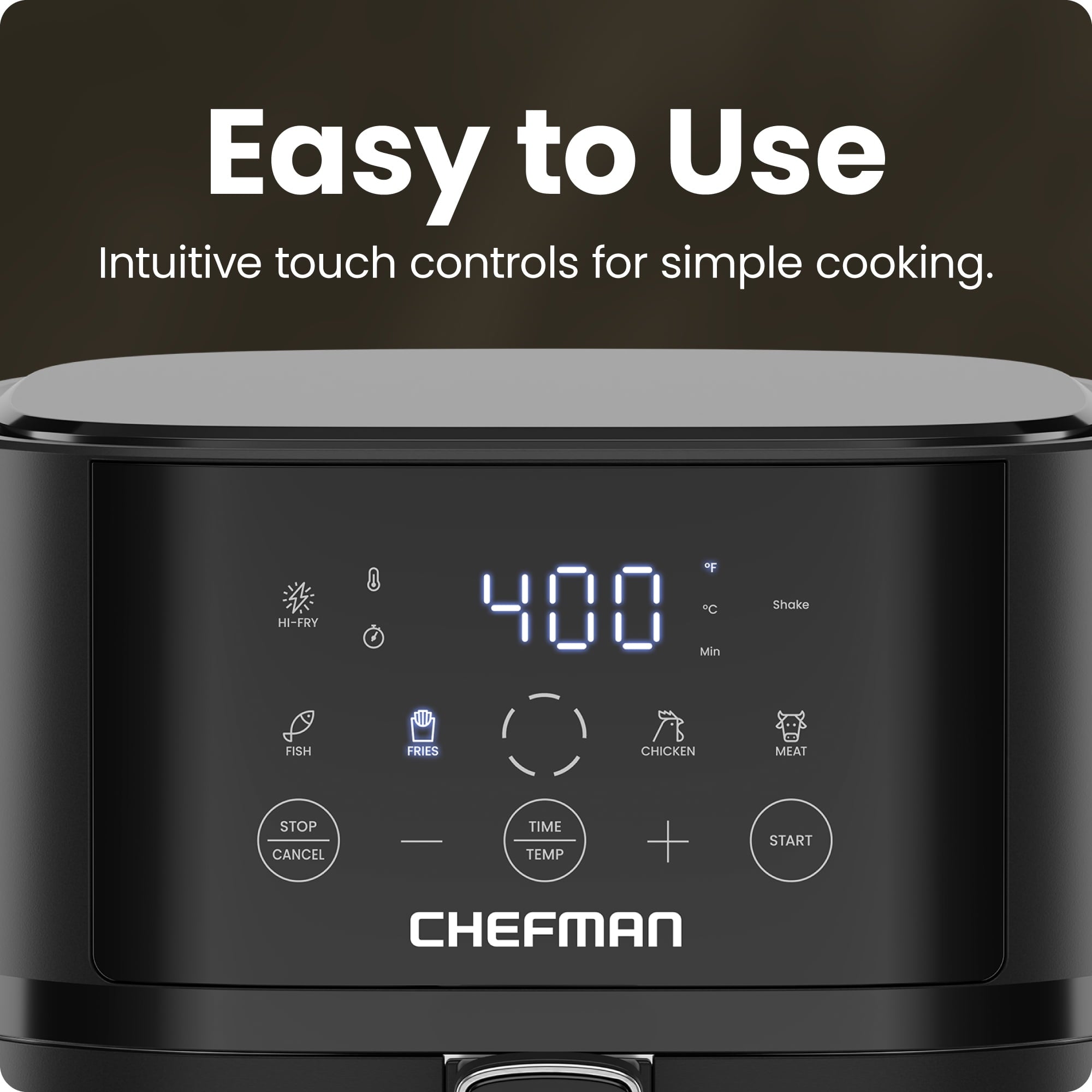 Chefman 4 Qt Compact Digital Touch Air Fryer w/ Hi-Fry & Shake Reminder - Black