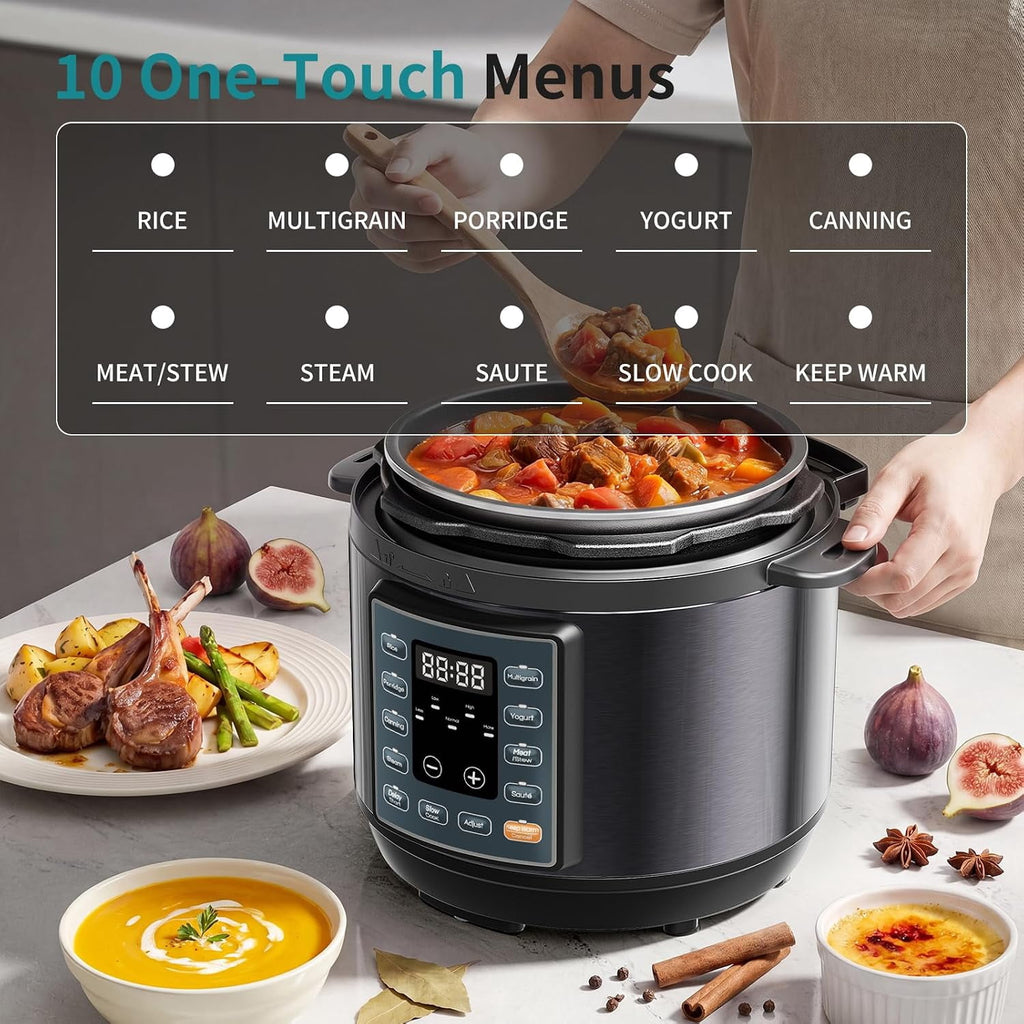 3QT Electric Pressure Cooker, 10-in-1 Multi Cooker, Small Programmable Stainless Steel Pot and Ceramic Inner Pot, Black