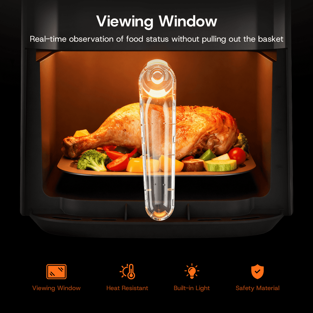 6QT Air Fryer, 1400W Compact Toaster Oven, Crisps, Broils, Roasts, Dehydrates, Bakes, Reheats, 85 percent Oil-Less, LED Smart Display, Stainless Steel