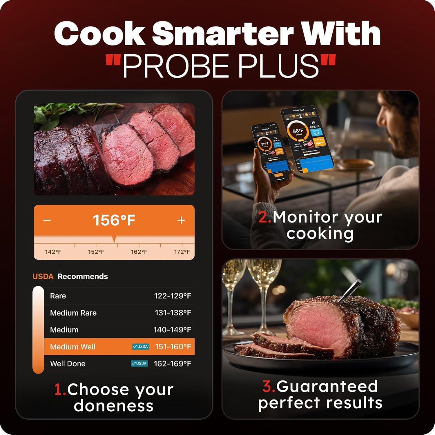 KAIPARA Smart Wireless Meat Thermometer with Ultra-Thin Probe, 24H Probe App Alerts Precise Temp Tracking, 6 Sensors Accuracy Digital Food Thermometer 0.5S Instant Read, for BBQ, Grill, Oven, Air Fry