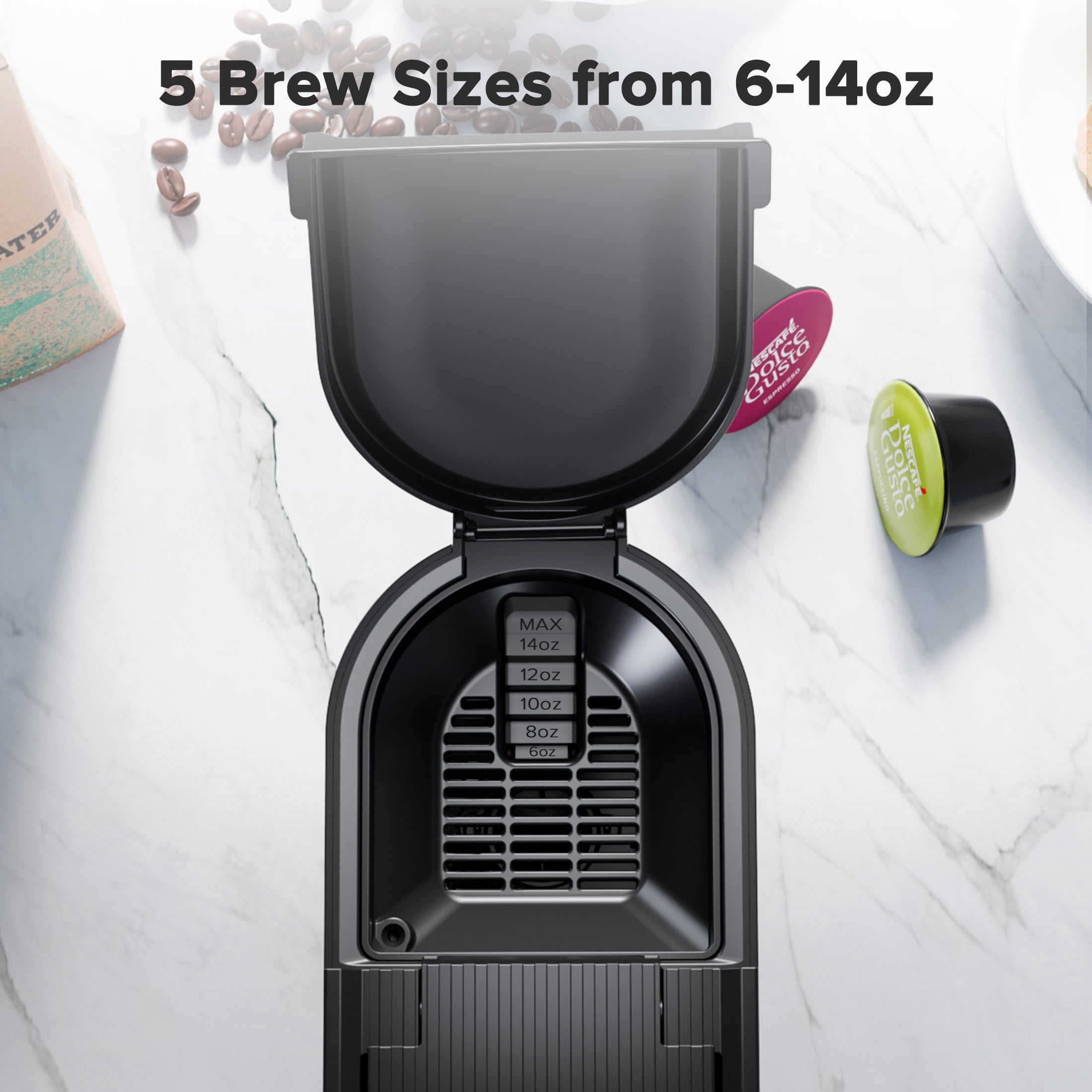 Auseo Single Serve Coffee Maker for K-Cup & Grounds, One Cup Kcup Coffee Machine Hot & Iced ,5 Brew Sizes (6-14 Oz), Fast & Easy Cleaning , Perfect for Home/Office