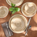 Gibson Home Casper Court 16-Piece Melamine Dinnerware Set – Reactive Glaze Look - Service for - Beige