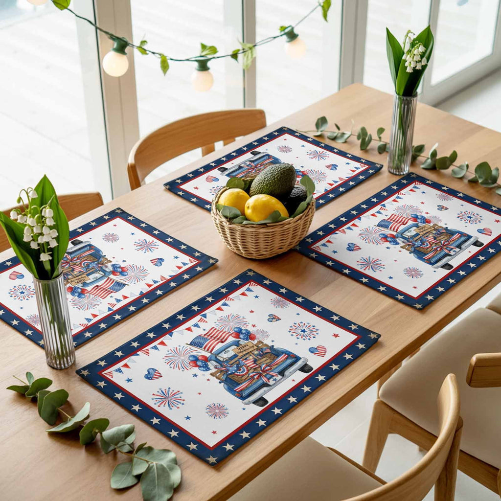 Table Placemats Set of 4,250th Anniversary Retro Truck Non-Slip Kitchen Dining Tables Place Mat,Independence Day Patriotic Washable Table Mats for Home Dinner Holiday Party Banquet