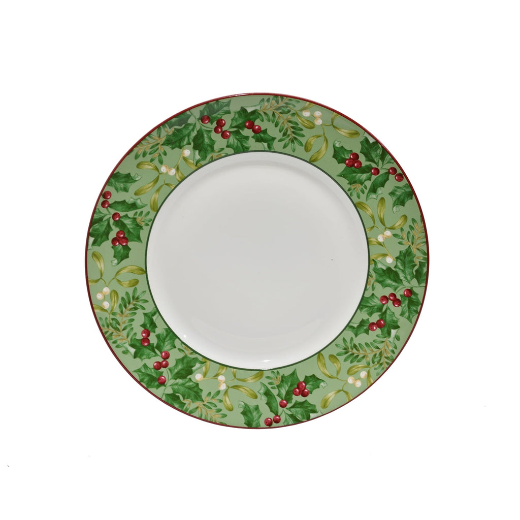 222 Fifth Christmas Foliage Porcelain Dinnerware Set, 12-Piece, Green and White