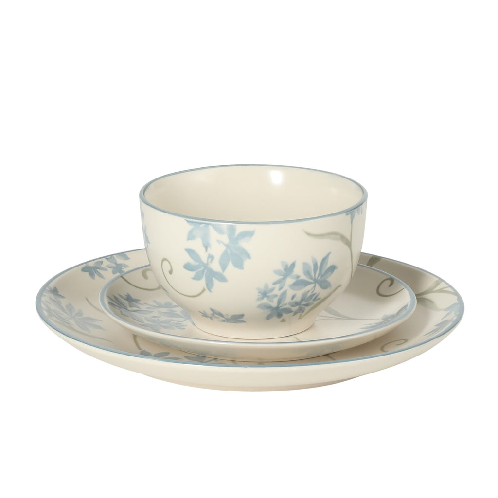 Gibson Home Admiral Hall 12-Piece Matte Stoneware Dinnerware Set – Dinner Plates, Salad Plates & Bowls with Blue Floral Pattern, Durable Everyday Dish Set, Microwave & Dishwasher Safe