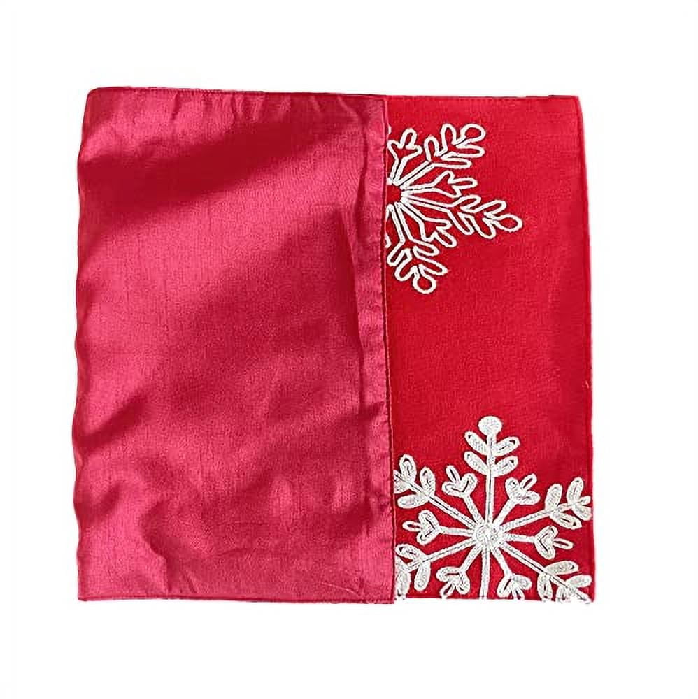 Fennco Styles Holiday Embroidered Snowflake Placemats 13" W x 19" L, Set of 4 - Red Festive Table Mats for Home Décor, Banquet, Family Gathering, Christmas and Special Occasion