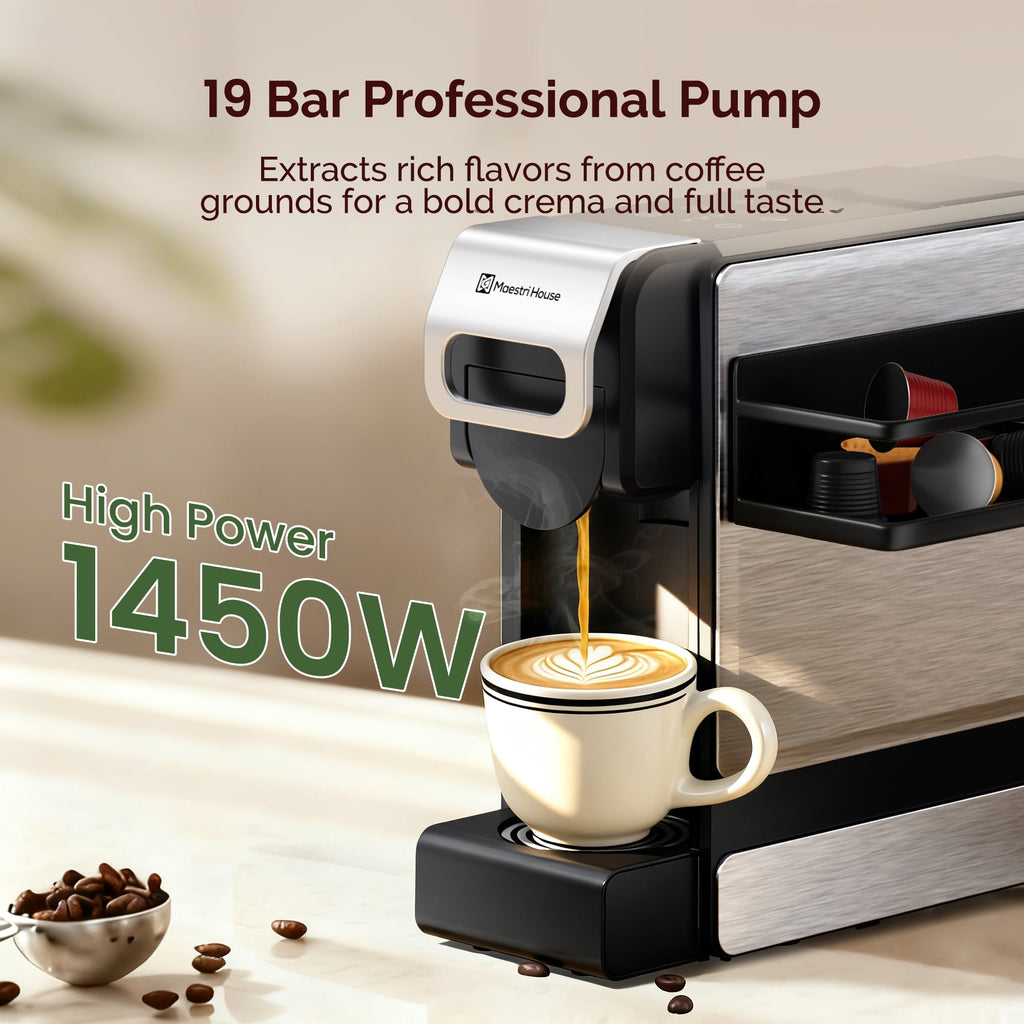 Coffee Maker 3-in-1 Single Serve Coffee Machine, for K-Cup Coffee Capsule Pod, Ground Coffee Powder Brewer, Stainless Steel Design, Sliver