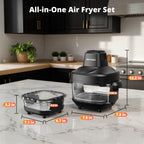 AIRMSEN Portable Glass Air Fryer, 4.8QT & 1.3QT Non-Toxic Glass Bowls, Max 450°F, 4 Preset Modes with Adjustable Time & Temp, Dishwasher-Safe, 1500W
