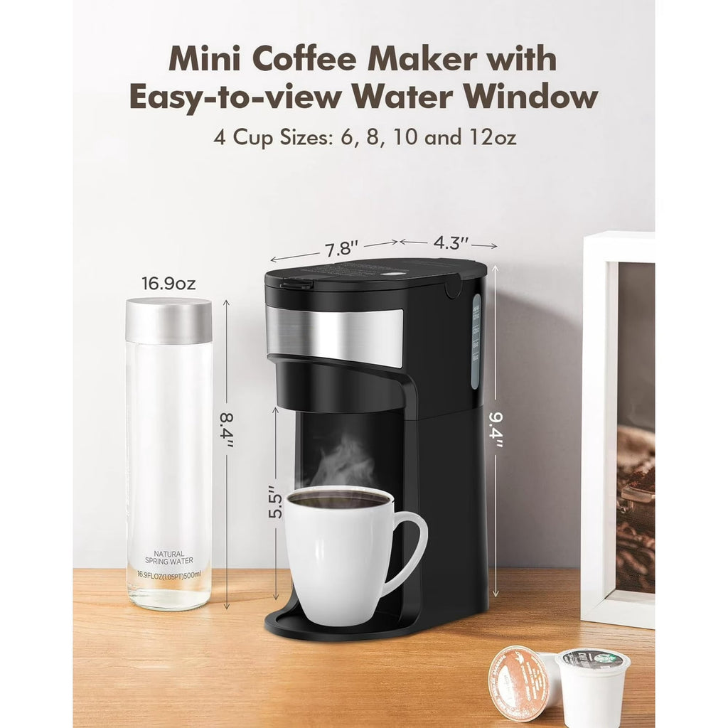 Jesslyn 2-in-1 Single Serve Coffee Maker, Compatible with K-Pods & Grounds, Fast Brew, Compact Design, 6-12oz
