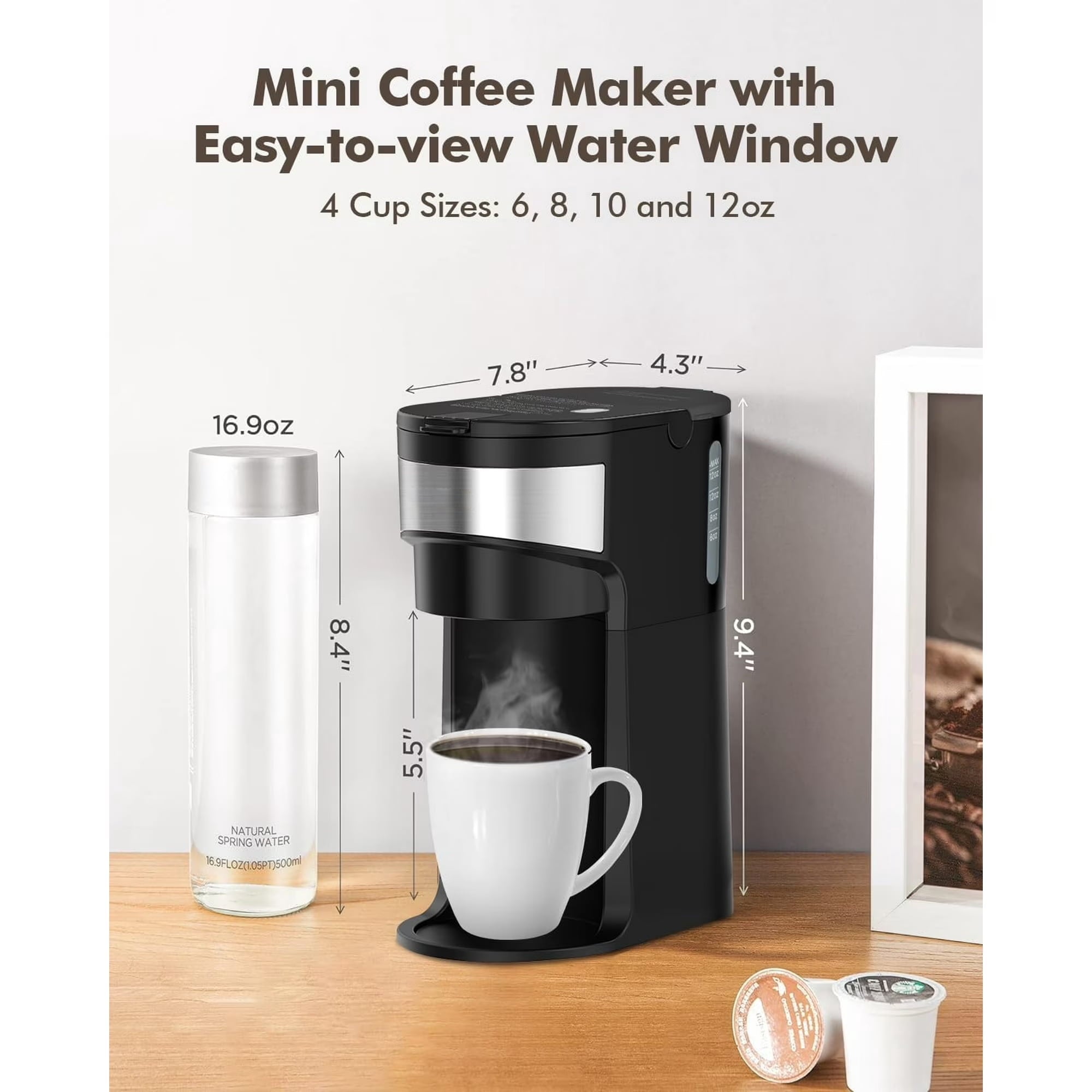 Jesslyn 2-in-1 Single Serve Coffee Maker, Compatible with K-Pods & Grounds, Fast Brew, Compact Design, 6-12oz