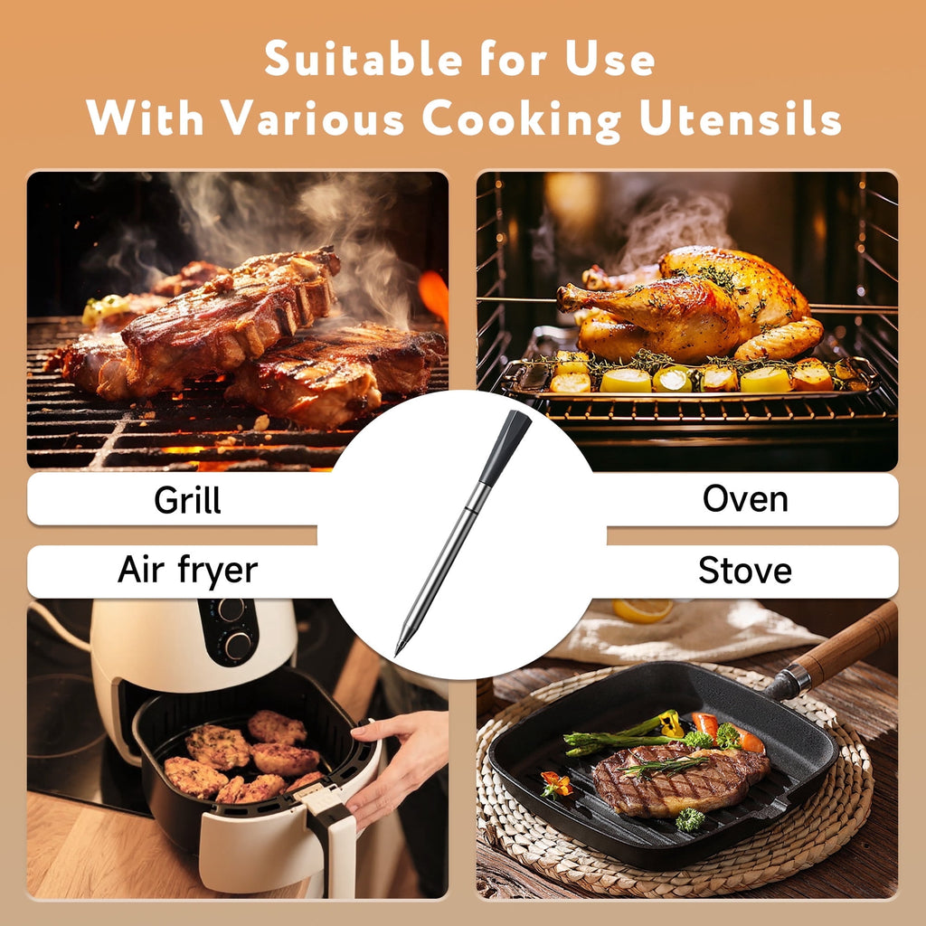 Smart Wireless Meat Thermometer with 500FT Bluetooth Range, App Remote Monitoring, Time Reminder, for Cooking, Baking, Oven, Grilling
