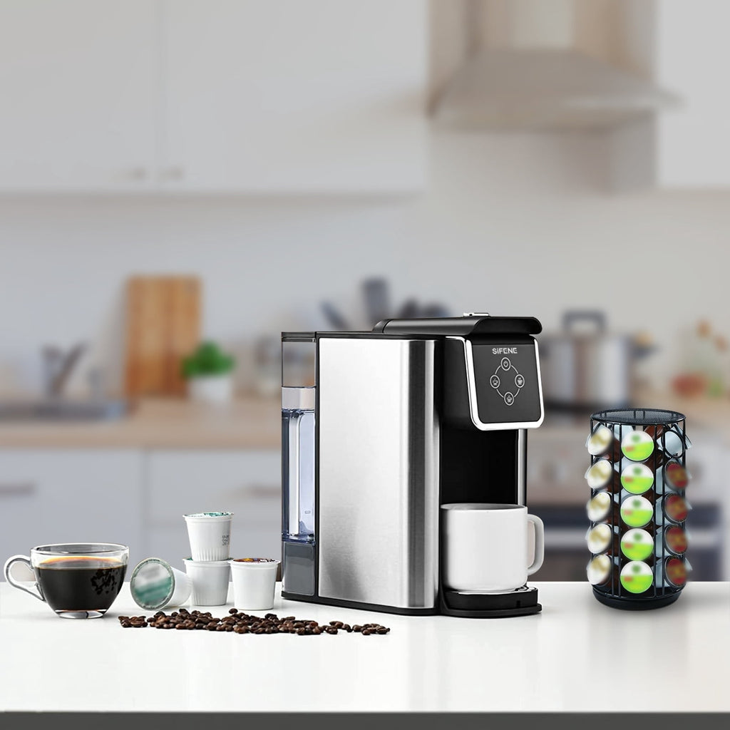 SIFENE 3-in-1 Single Serve Coffee Maker, Compatible with K Cup Capsules & Grounds, Tea Maker, 6-10 Oz Brew Sizes, 50 Oz Removable Reservoir, Fast Brew, Compact Design, 120V 1150W, Black