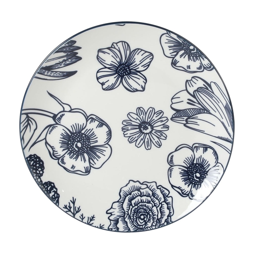Gibson Home Westerly Court 16-Piece Dinnerware Set, Blue Floral Stoneware Plates & Bowls, Service for 4, Round Durable Everyday Dish Set
